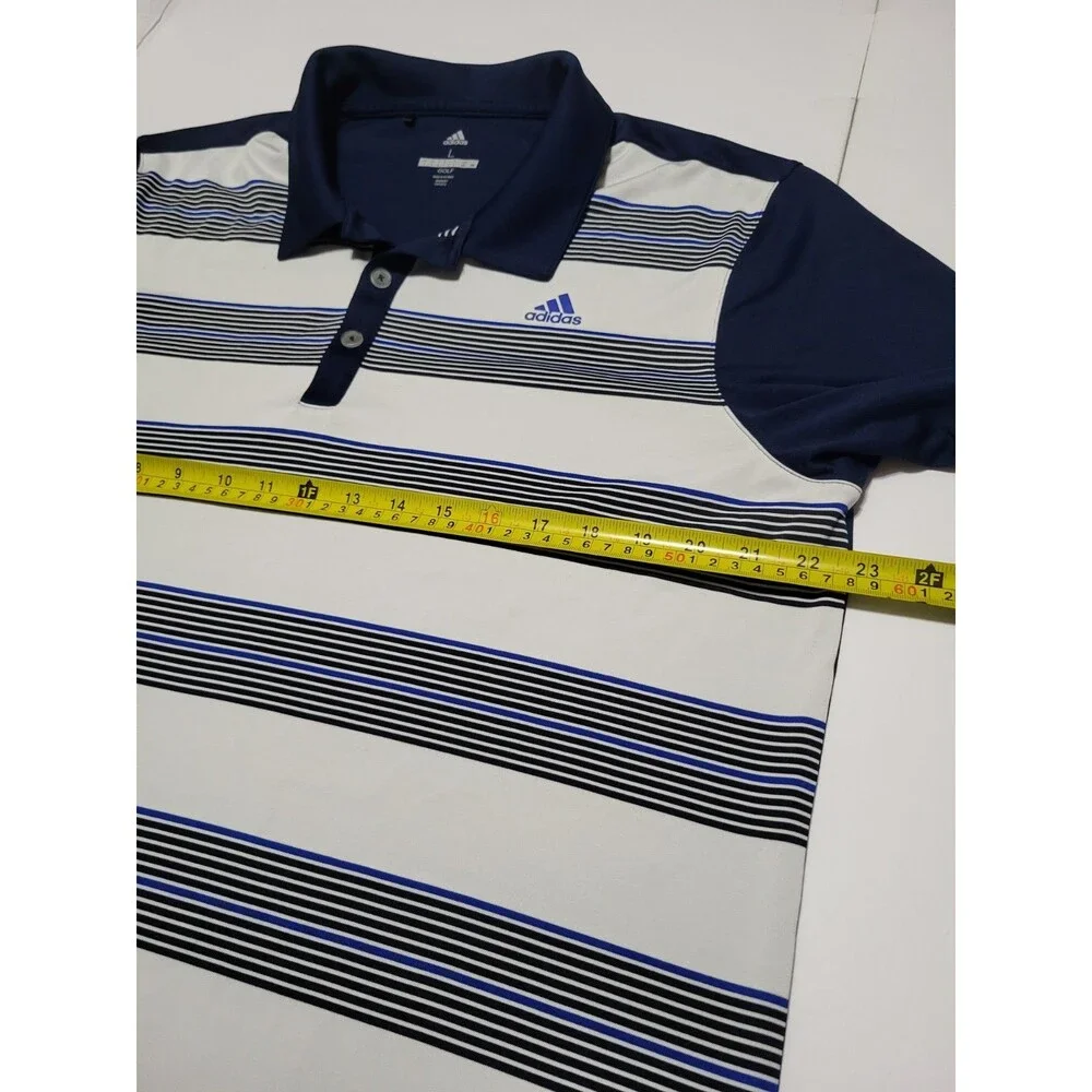 (#18) ADIDAS GOLF  Polo Size men's  Large Navy White Striped Short Sleeve